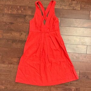 Theory Vibrant Orange Sleeveless Cross Back Linen Pinup Dress 2